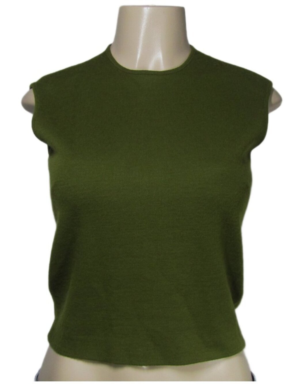 VTG Olive Avocado Green Mod MCM Shell Knit Cropped Top Capsule Minimalist S